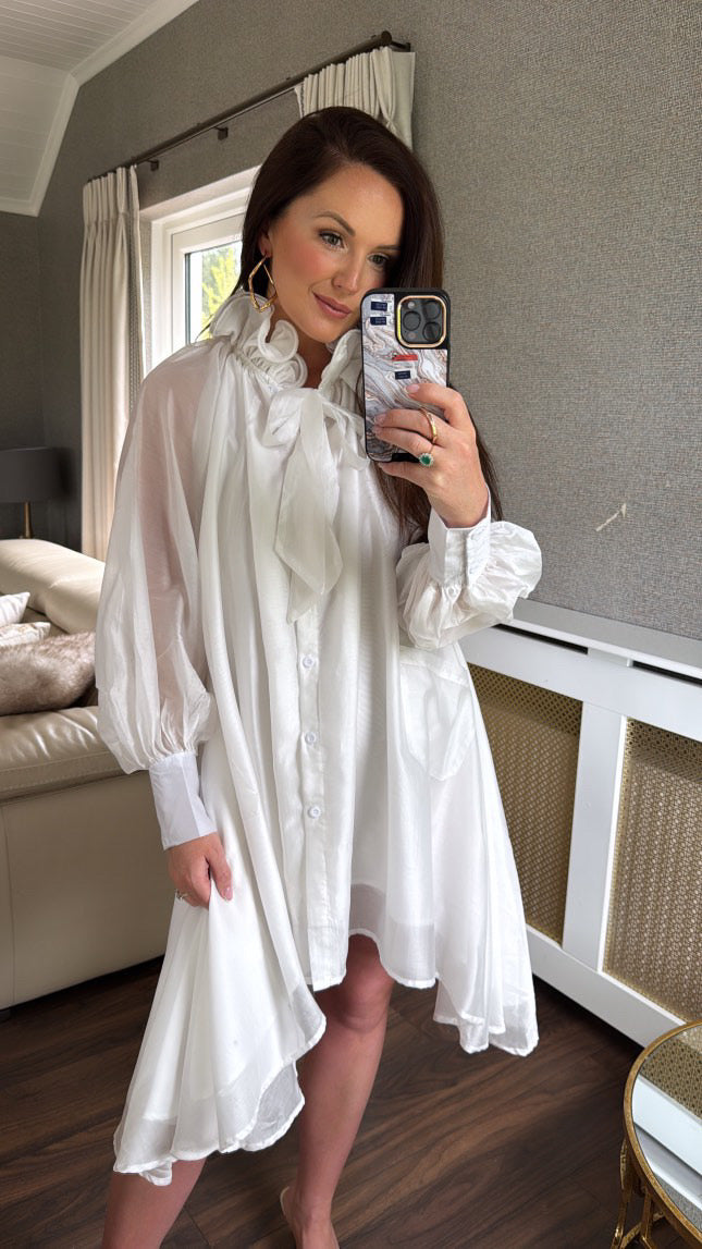 Ruffle tie neck oversized dress