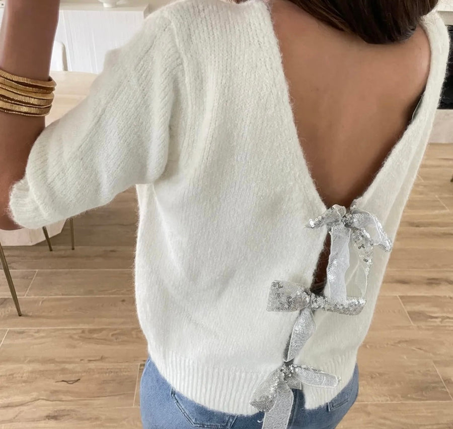 Sequin bow sweater