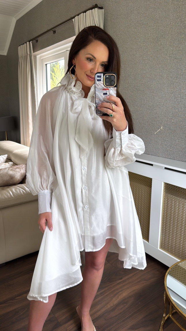 Ruffle tie neck oversized dress