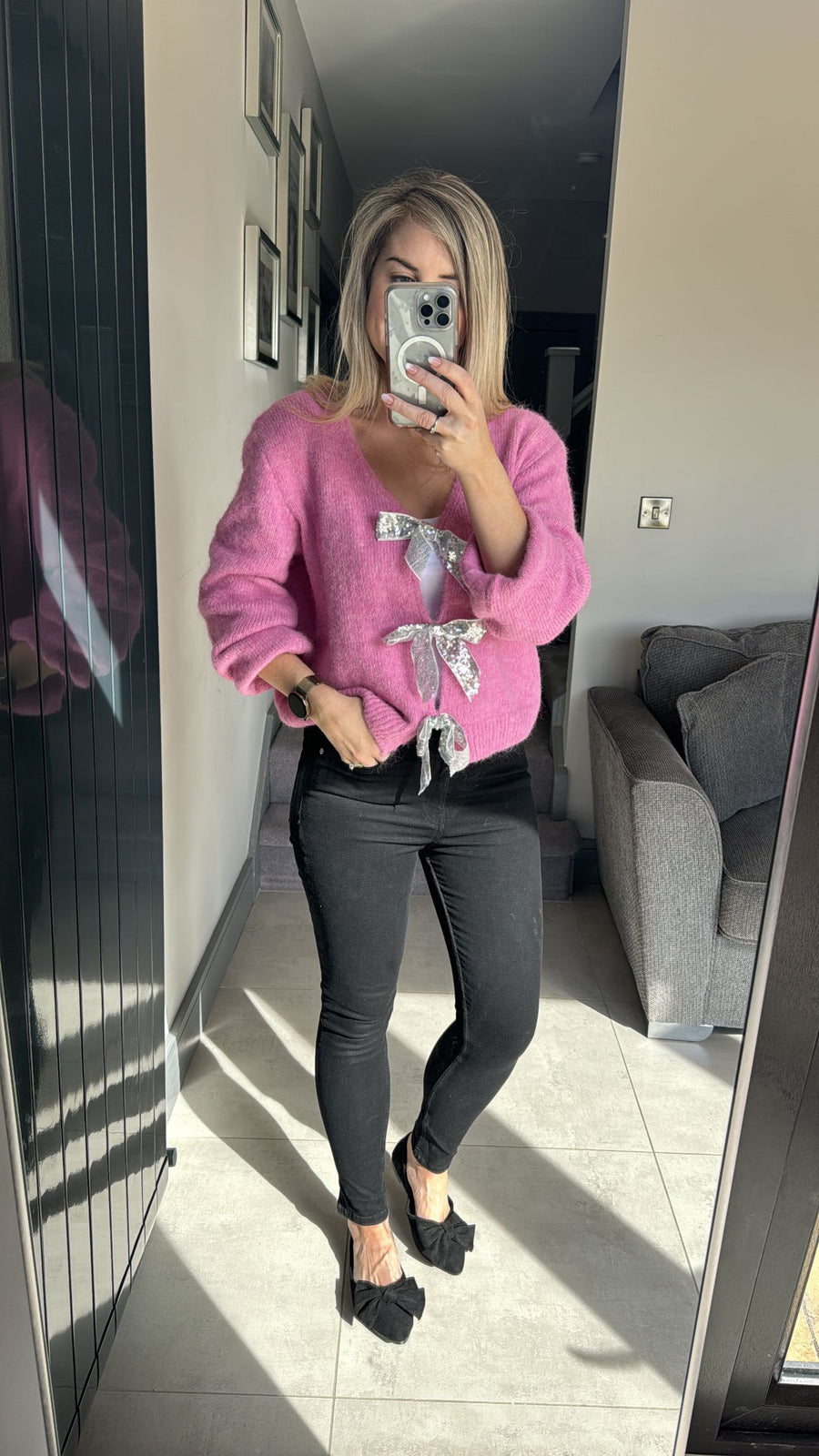 Sequin bow sweater