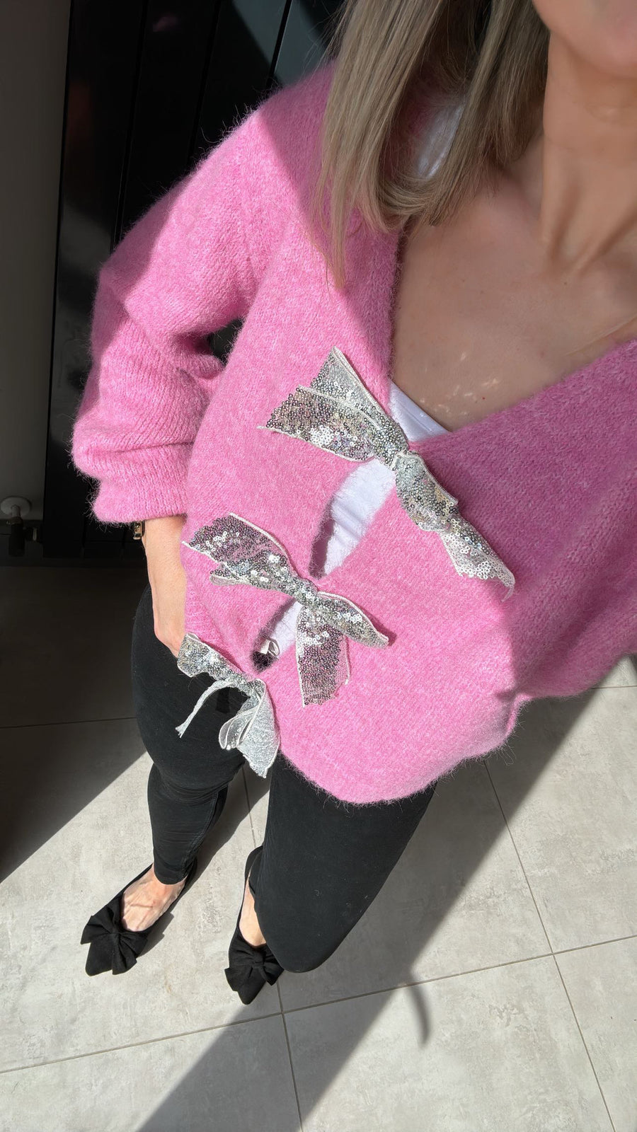 Sequin bow sweater