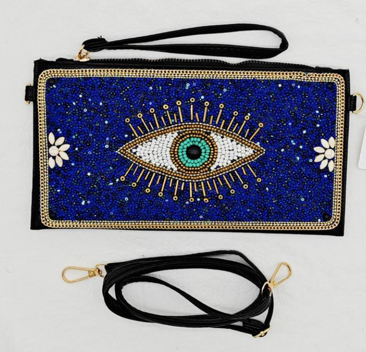 Evil eye sparkle clutch