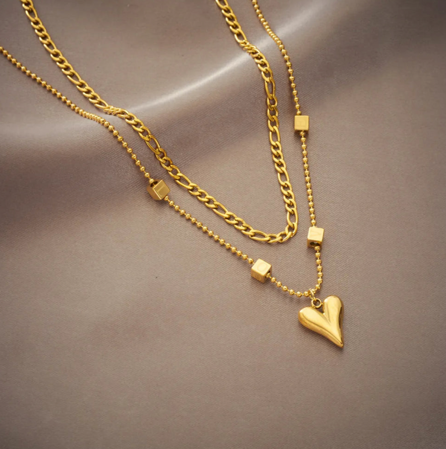 Stainless Steel Layered Heart Shape Necklace