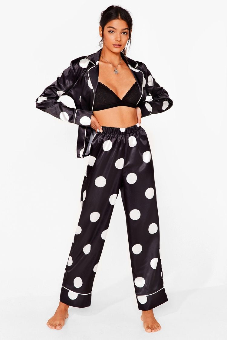 Black and white polka dot pjs