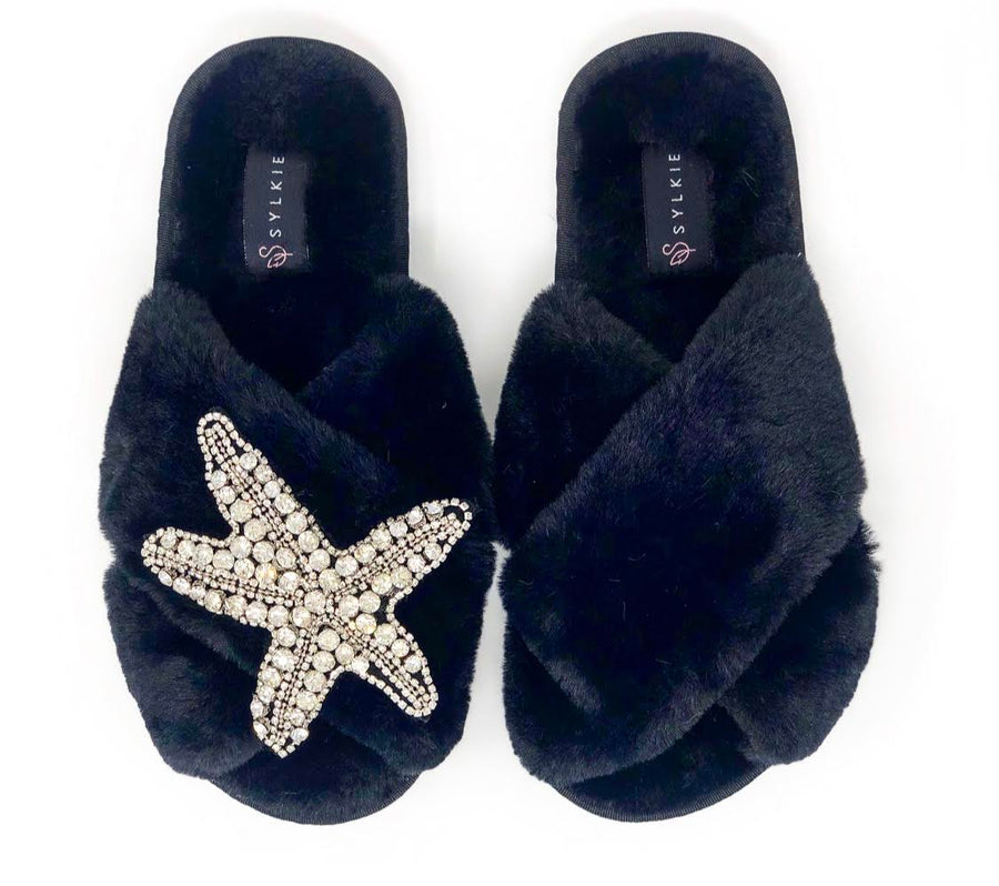 Silver Starfish Cross Slipper Black