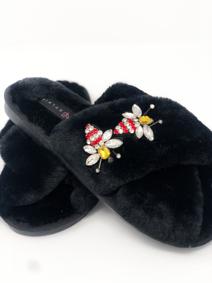 Honey Bee Cross Slipper Black