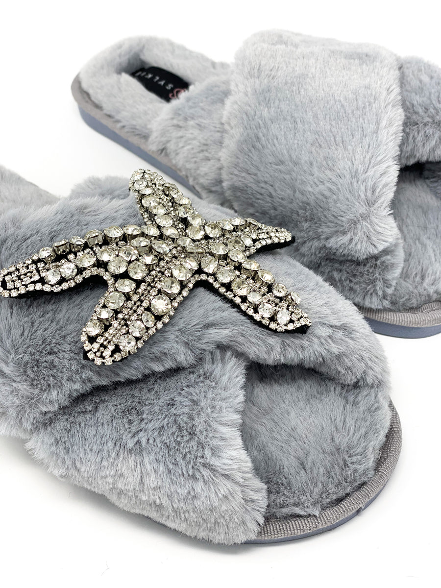 Silver Starfish Cross Slipper Grey