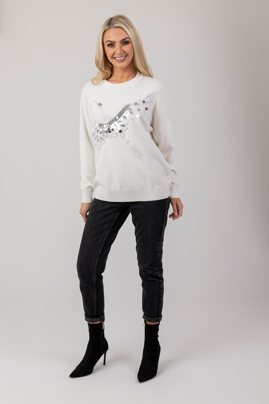 Embellished stork jumper