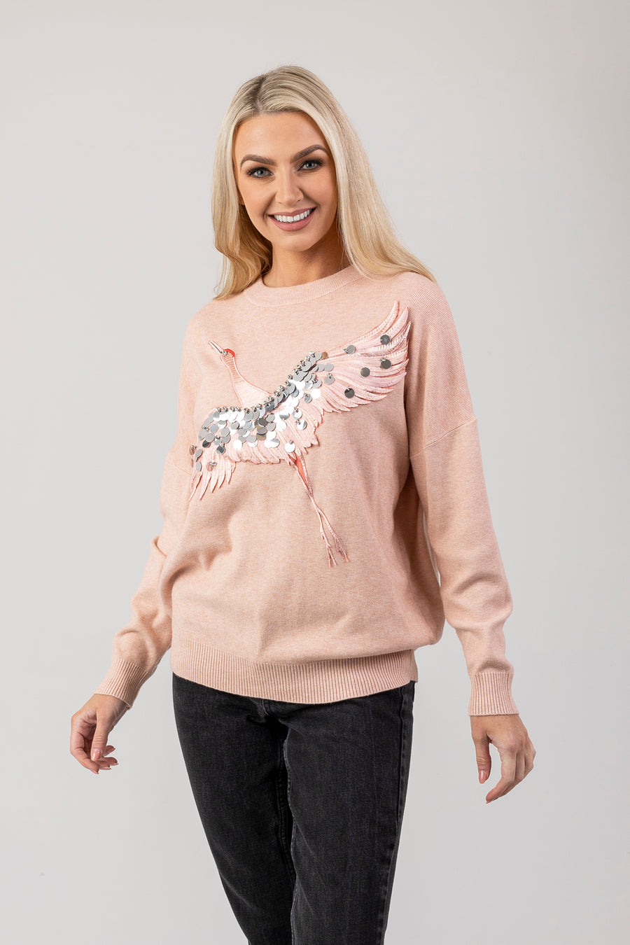 Embellished stork jumper