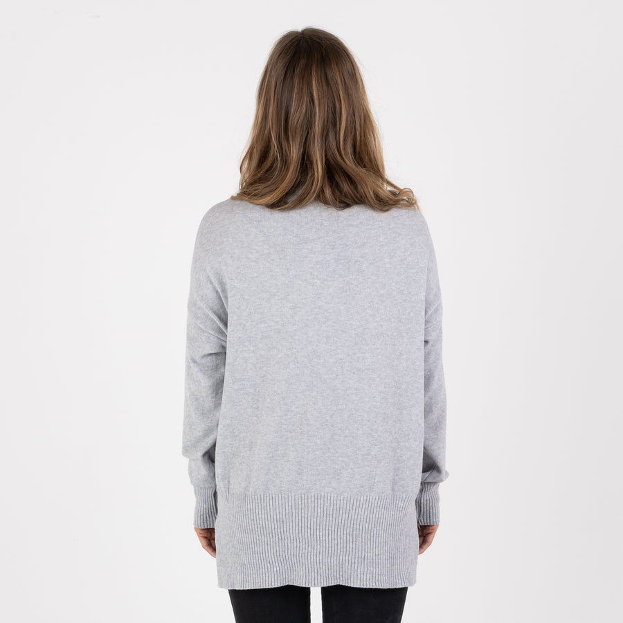 Grey High Neck Plain Jumper