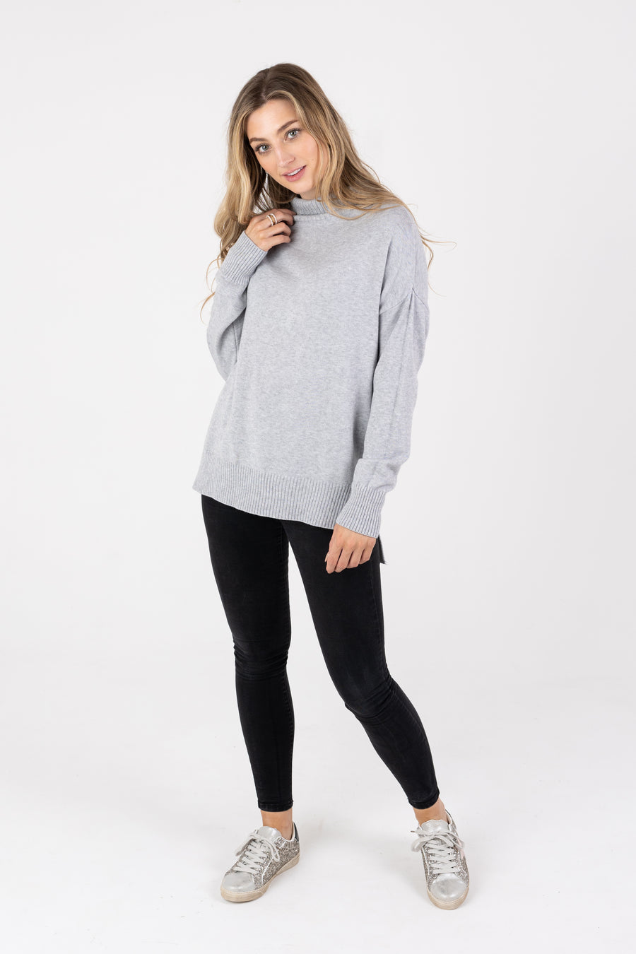 Grey High Neck Plain Jumper