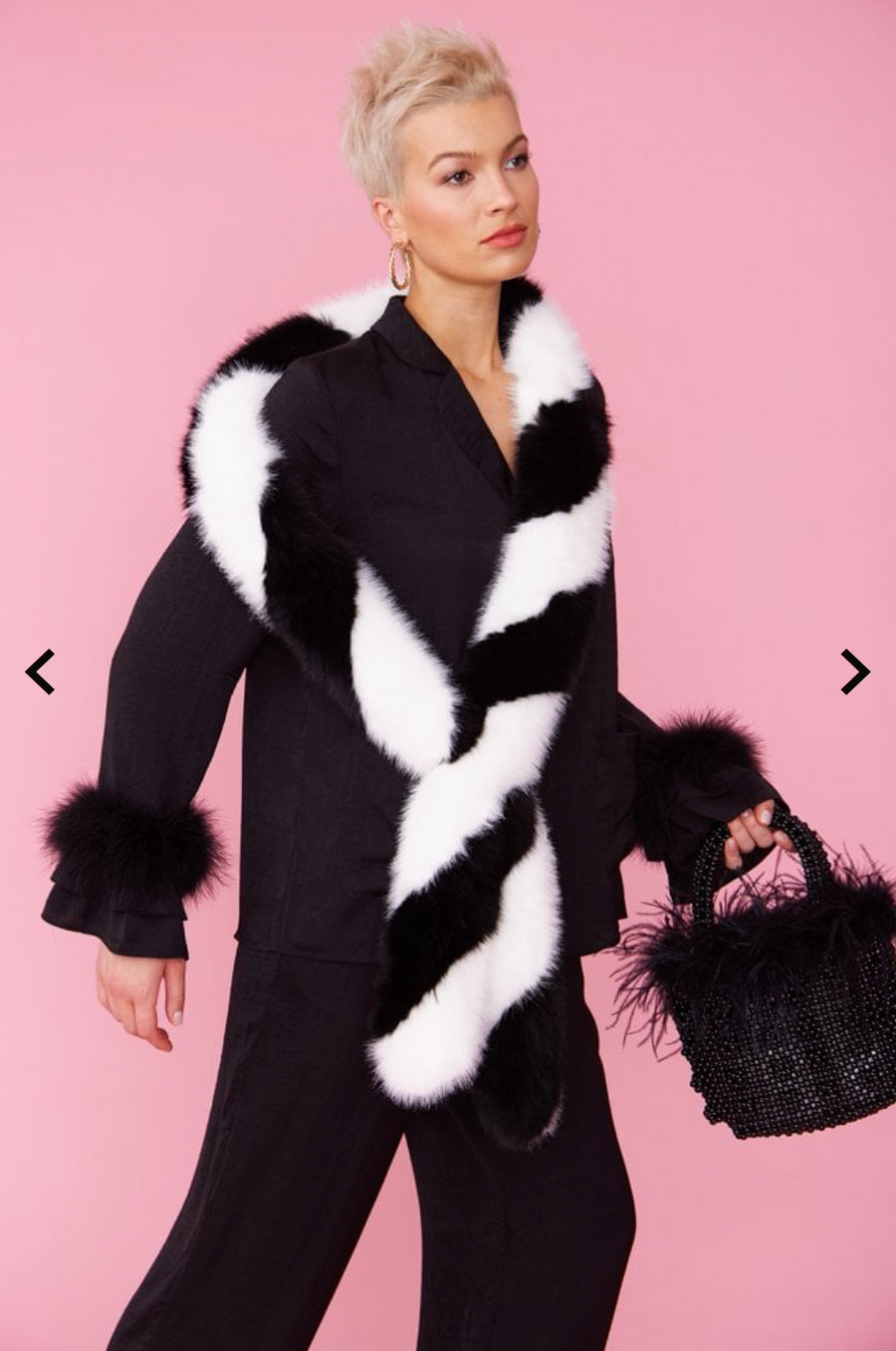 Faux fur black and white twist scarf