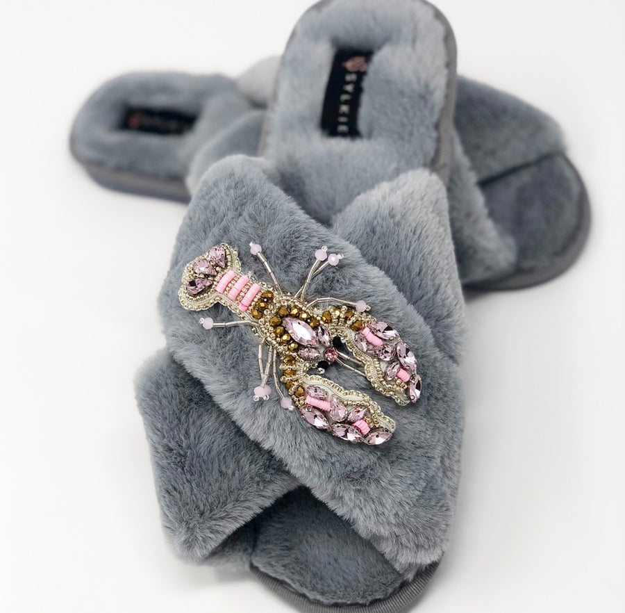 Pink Lobster Cross Slipper Grey