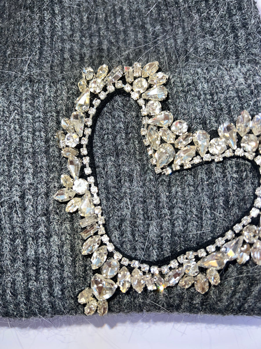 Luxe embellished heart beanie