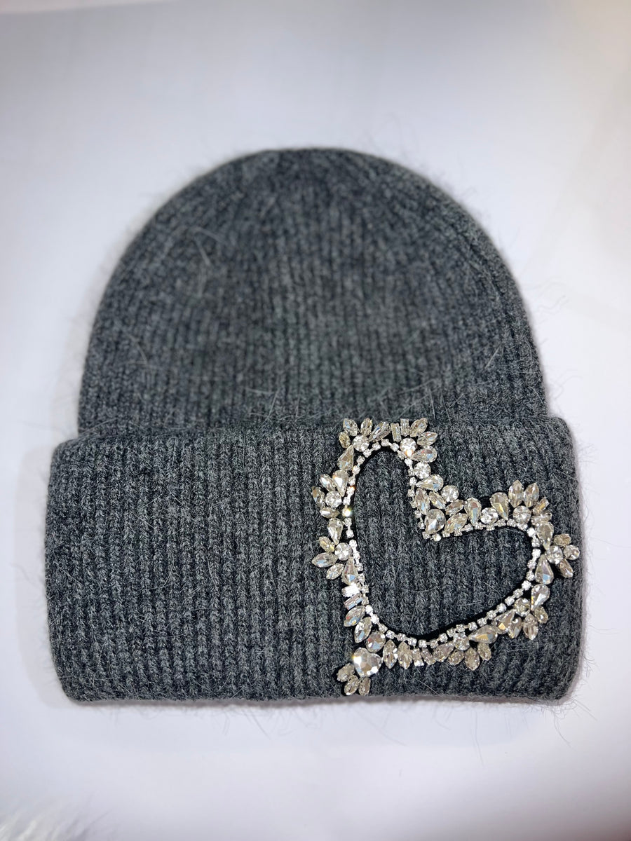 Luxe embellished heart beanie