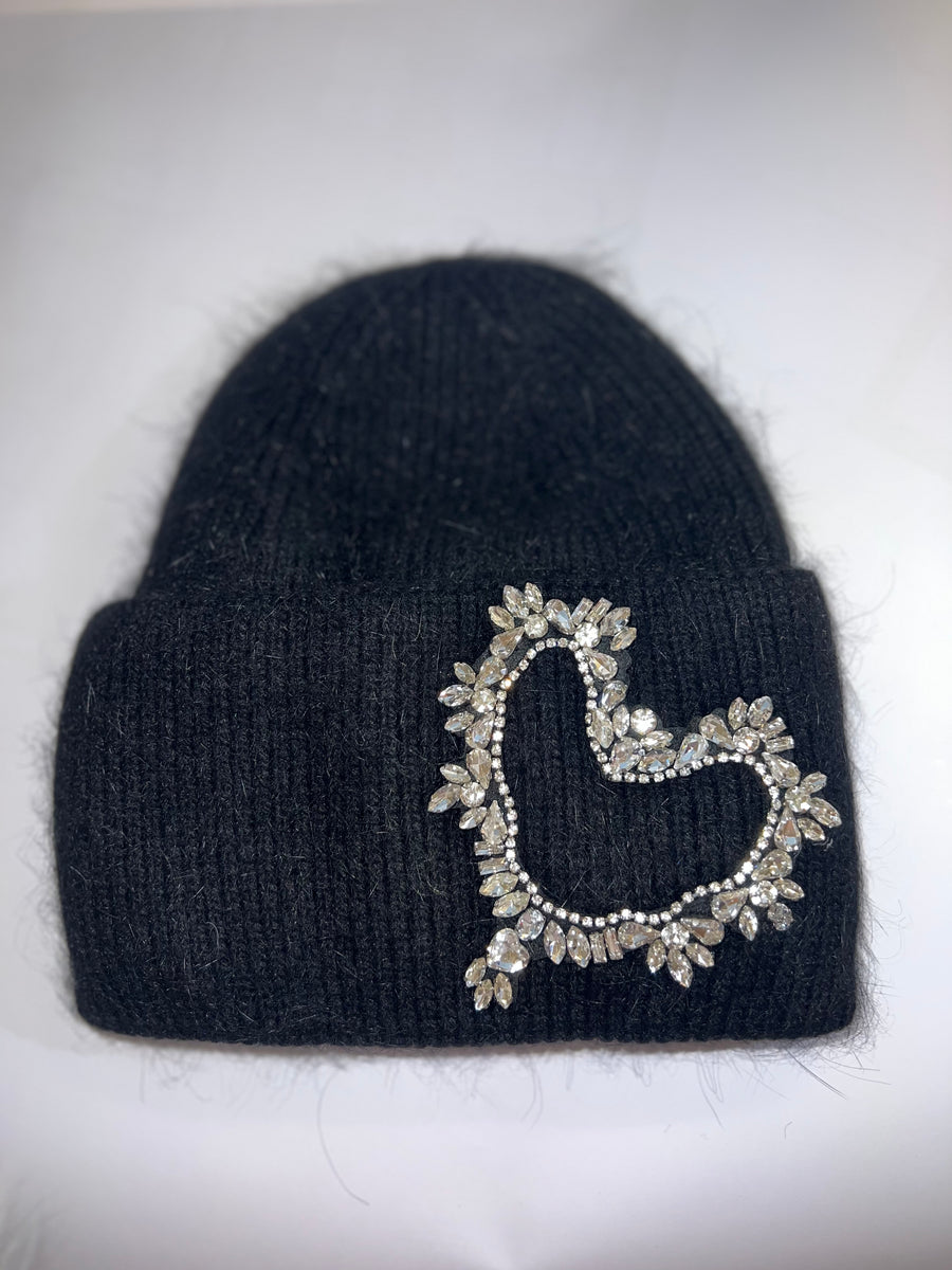 Luxe embellished heart beanie