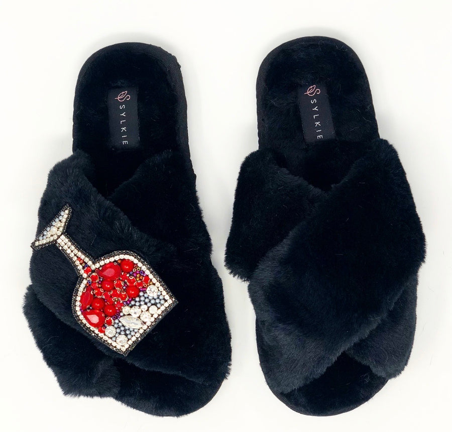 Wine Not Cross Slipper Black LUXE